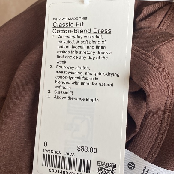 Lululemon classic fit cotton blend dress Java brown 0 NWT - Picture 6 of 6